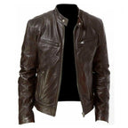 Men's Zip-up Cardigan PU Leather Jacket Fashion Pockets Stand Collar Short Tops Clothing