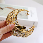 Crescent Moon Candle Holder – Gold & Black Metal Eid Ramadan Tealight Decor for Home & Wedding