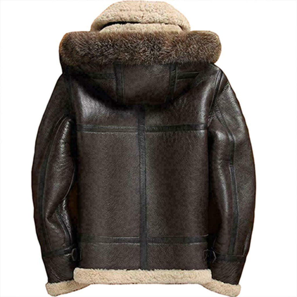 Men Real leather sheepskin raccoon fur detachable hood winter flying jacket (3XL)