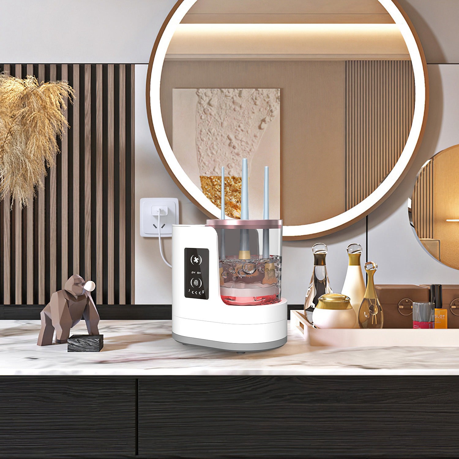 4 In 1 Electric Makeup Brush Cleaner USB Powered Automatic Brush Blender Machine With Timer Digital Display Cleaning Drying UV Disinfection Brush Storage For All Types Of Brushes Valentines Day Gift