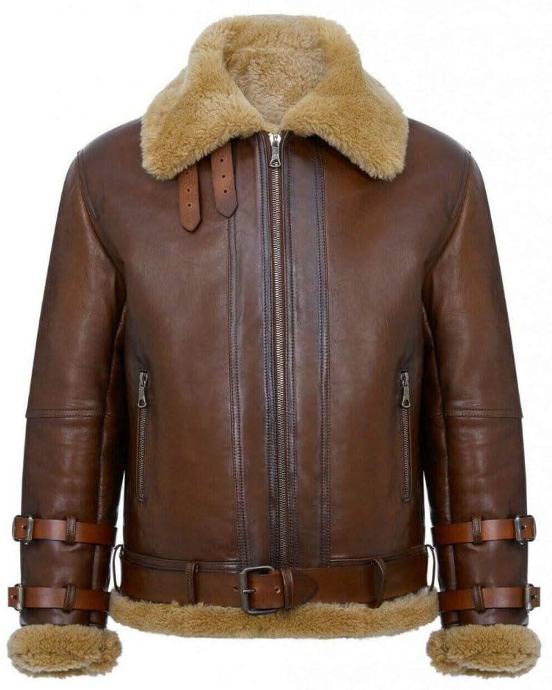 ZA Fashion Cloud Men's Genuine RAF Shearling Sheepskin Leather Aviator B3 Bomber Flying Fur Jacket