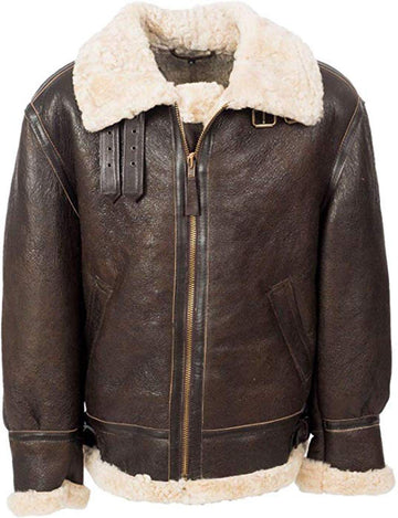 B3 Distressed Genuine Flight Aviator Bomber Shearling Sheepskin Leather Jacket (XXL)