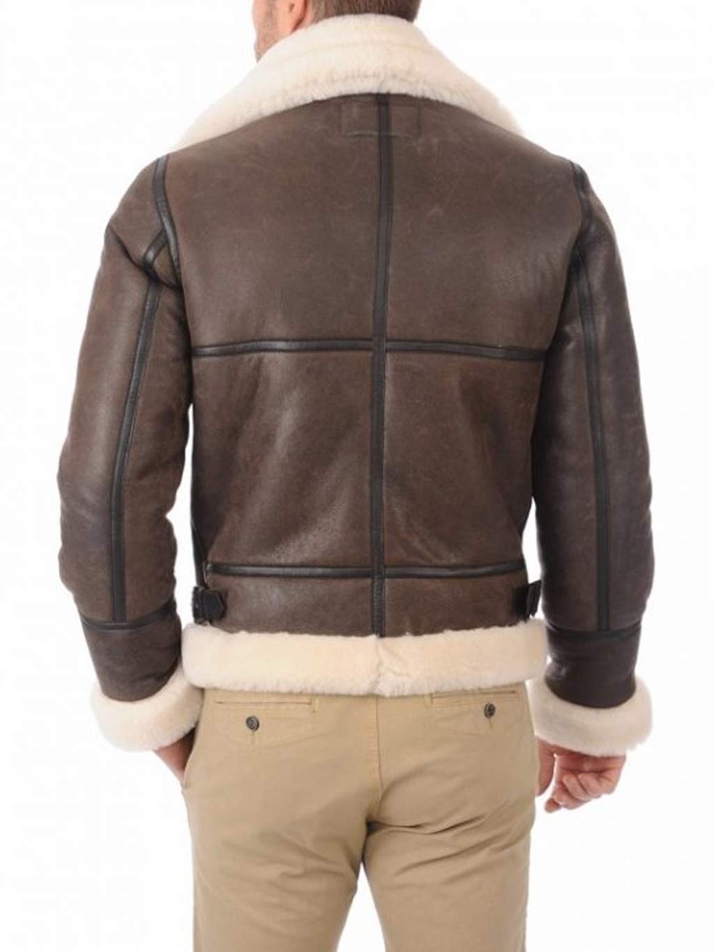 B3 RAF Real fur Bomber Leather Aviator Flight Sheepskin Shearling Jacket (XXL)