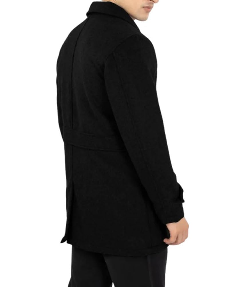 ZA Fashion Cloud Men's Casual Wool Blend Long Coat Warm Winter Trench Cotton Business Jacket Soft Black Overcoat