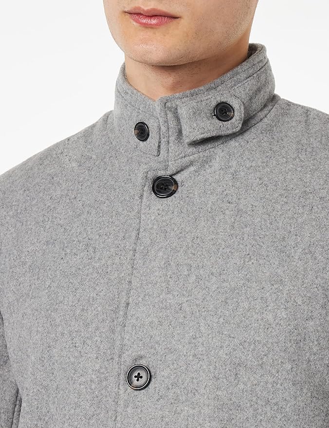 Men's Trench Slim Fit Grey Single Breasted Winter Warm Long Button Closer Soft Overcoat