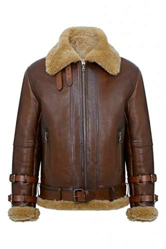Men's Real Shearling Sheepskin Leather Pilot Aviator B3 Bomber Flying Jacket (4XL)