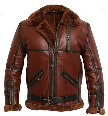 Men's B3 Flight Bomber RAF Shearling Fur Real Sheepskin Leather Jacket