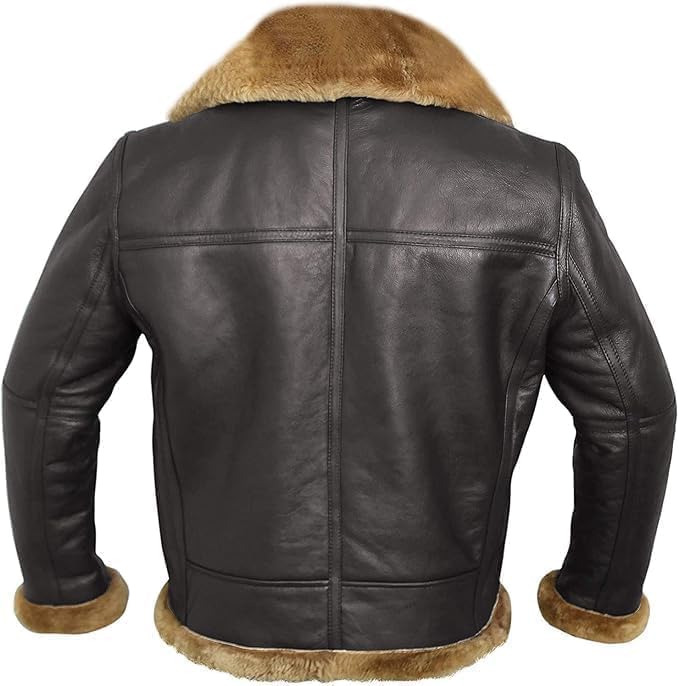 ZA Fashion Cloud B3 Bomber Jacket Men Genuine Sheepskin Shearling Leather Jacket Winter Fur Coat Brown