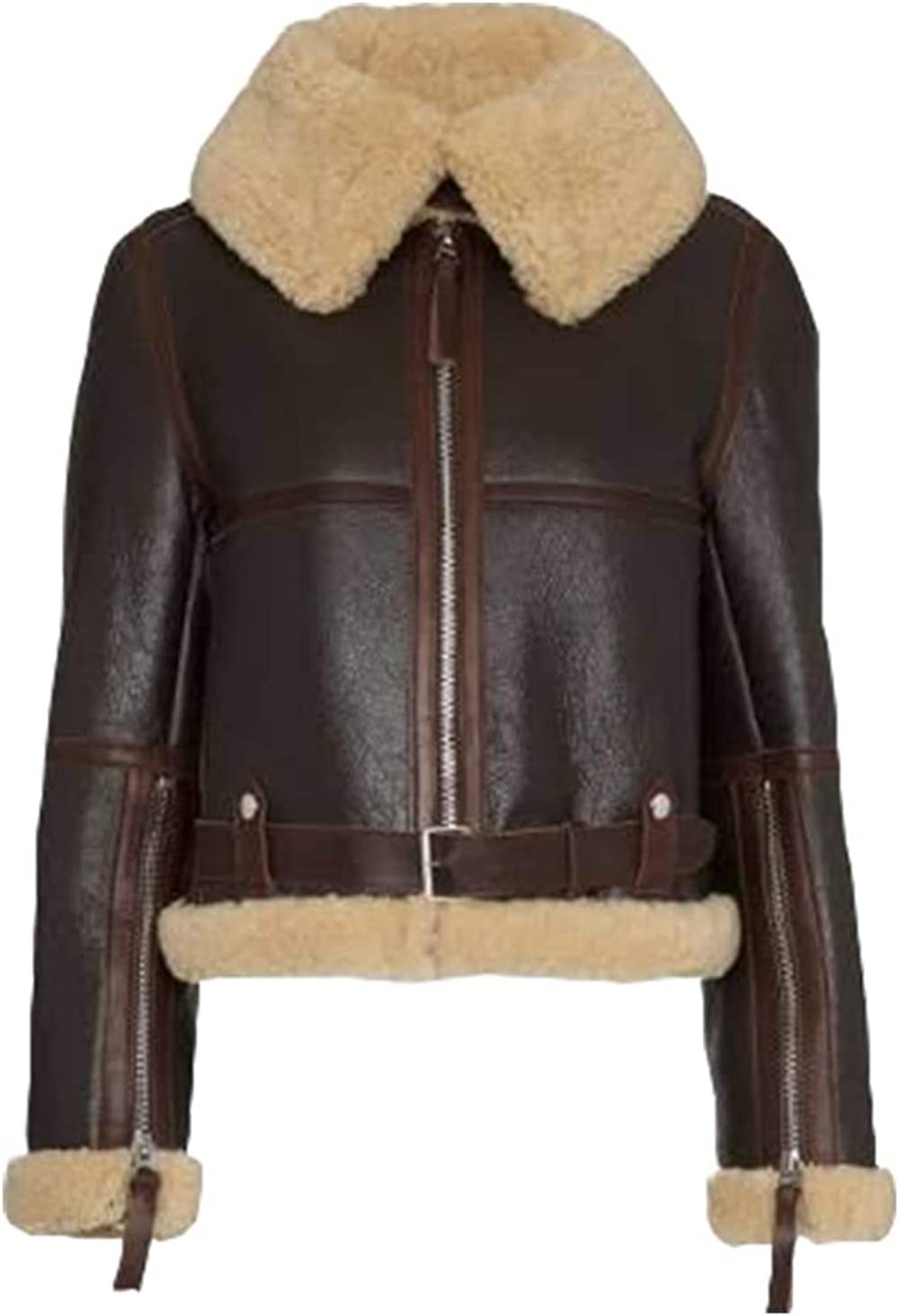 ZA Fashion Cloud Women B3 Sheepskin Aviator Flight Fur Shearling Short Bomber Jacket