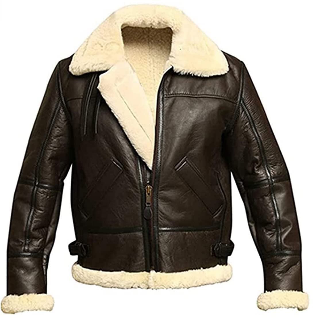 ZA Fashion Cloud Men’s Pilot Aviator RAF B3 Bomber Shearling Sheepskin Leather Flight Jacket