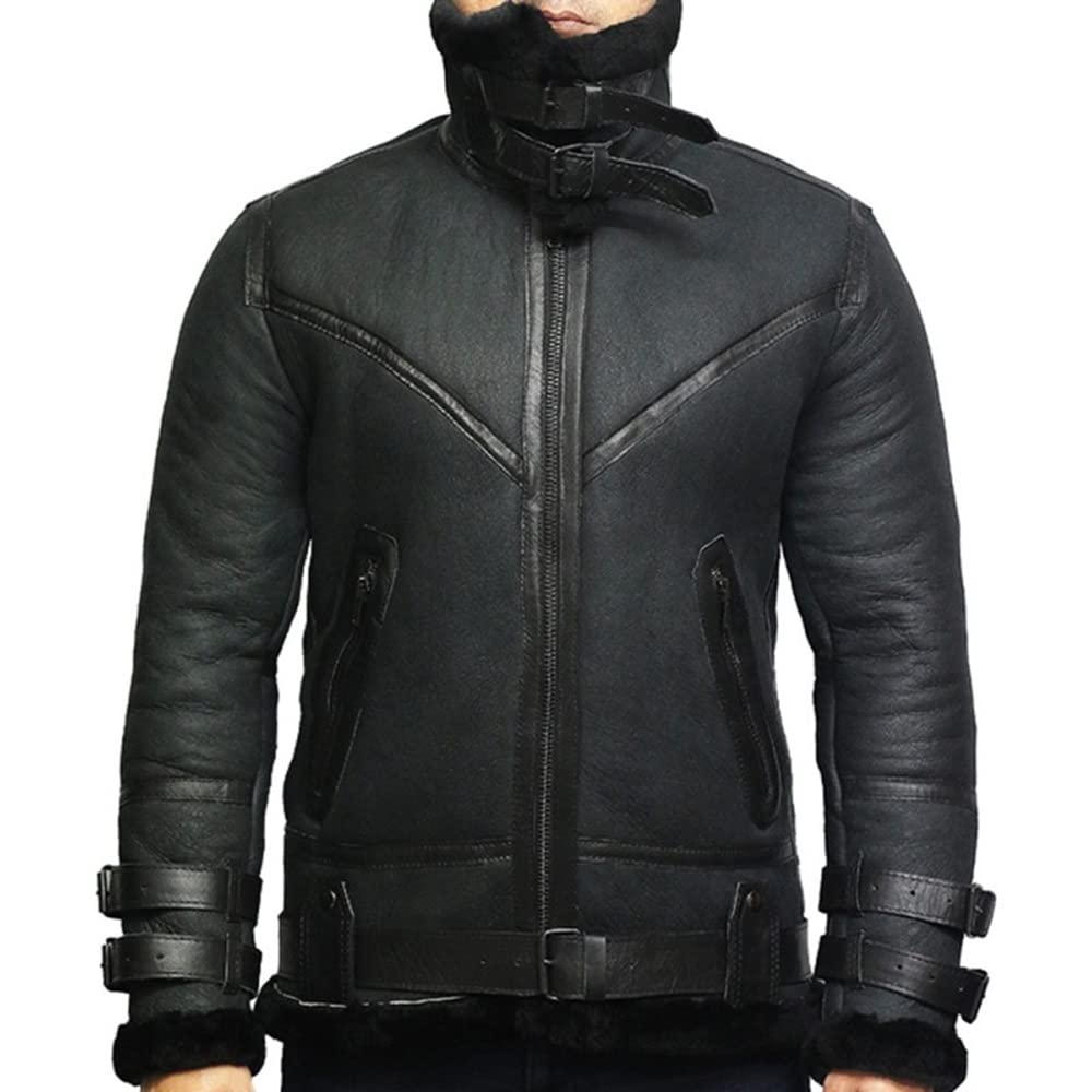 ZA Fashion Cloud New Men's Real Shearling Sheepskin B3 WWII Jacket Bomber Aviator Pilot Coat