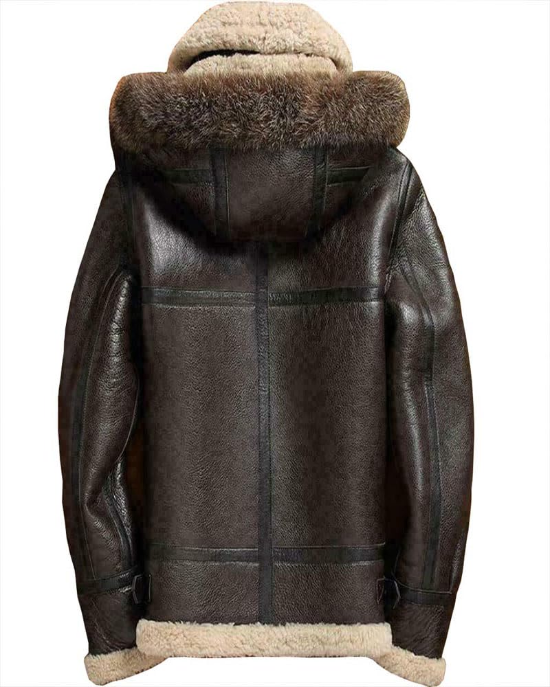 Men Real leather sheepskin raccoon fur detachable hood winter flying jacket (XS)