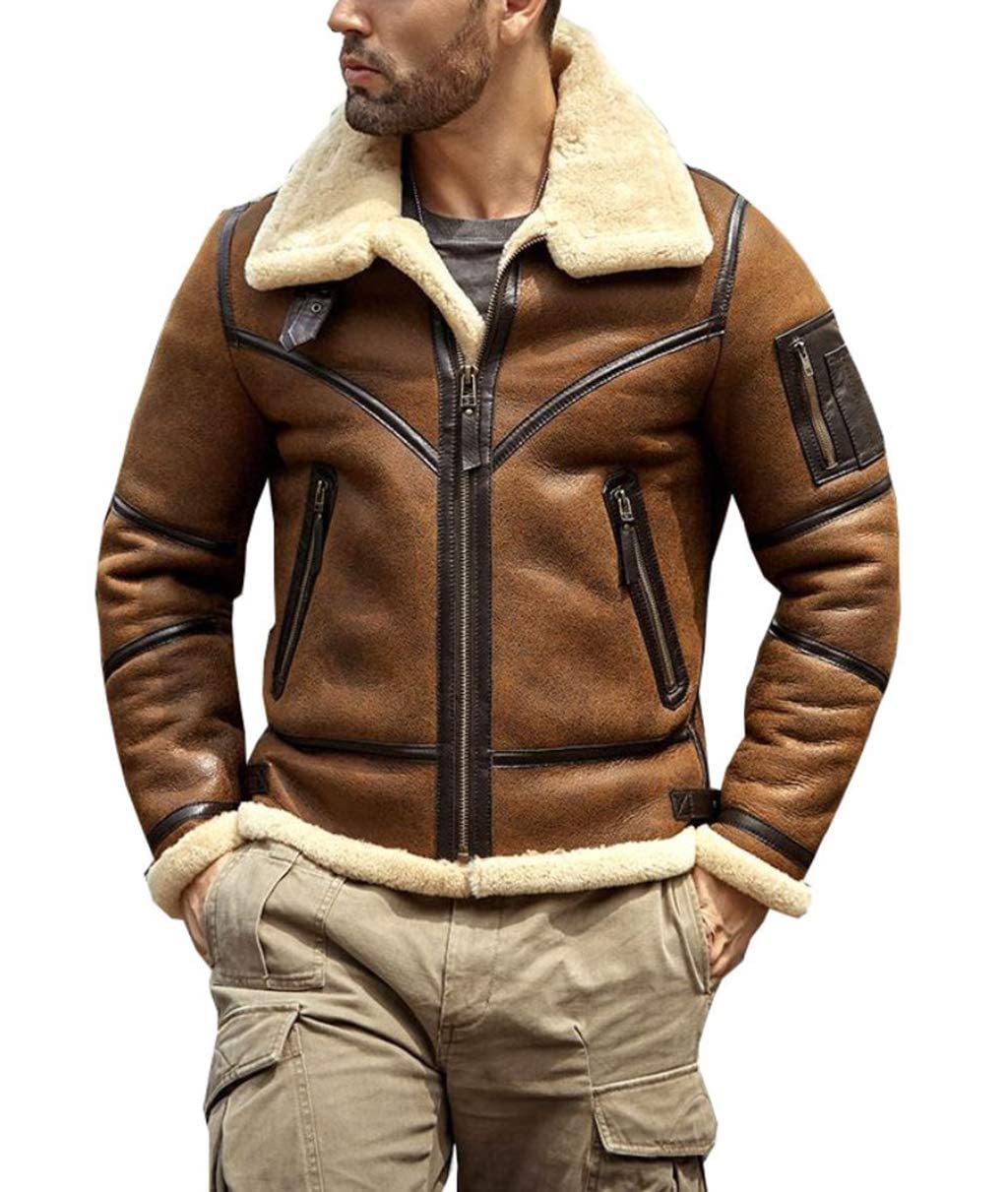 ZA Fashion Cloud Mens Shearling Sheepskin B3 Flying Aviator Winter Coat Fur Bomber WW 2 Leather Jacket