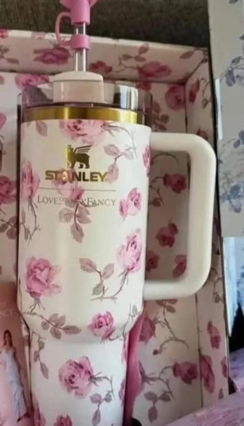 40oz Insulated Tumbler Cup – Holiday Floral Design Stainless Steel Travel Mug with Gift Box