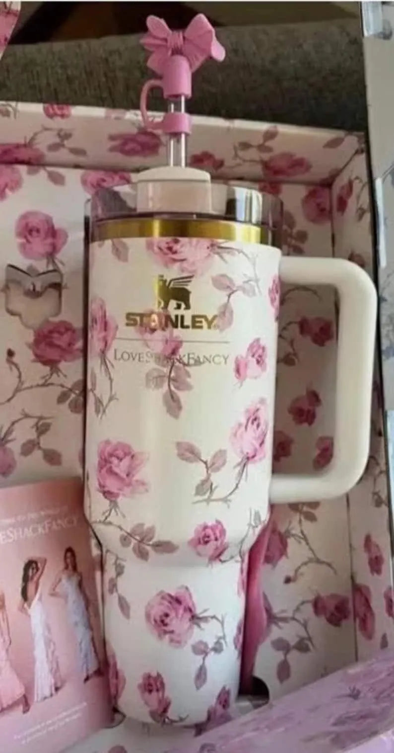 40oz Insulated Tumbler Cup – Holiday Floral Design Stainless Steel Travel Mug with Gift Box