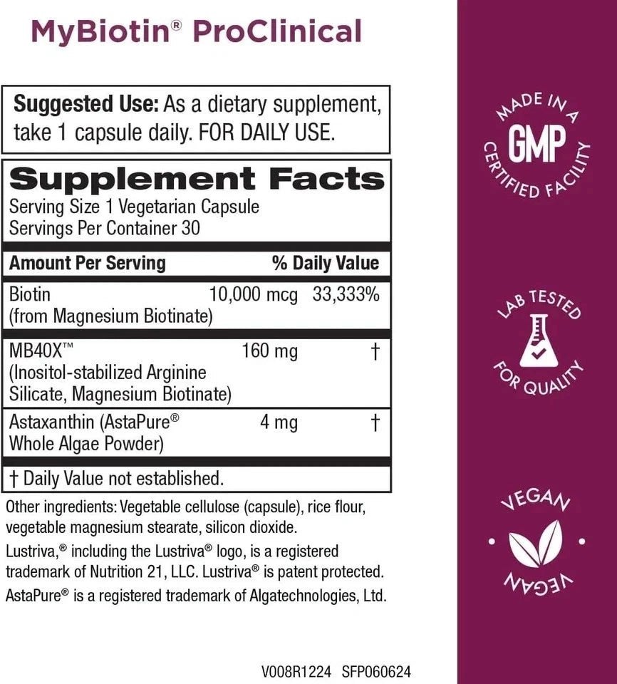 Purity Products My Biotin ProClinical MyBiotin Thicker Hair 30 Capsule