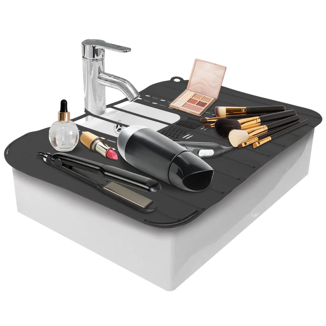 Bathroom Silicone Sink Cover &amp; Makeup Organizer Mat